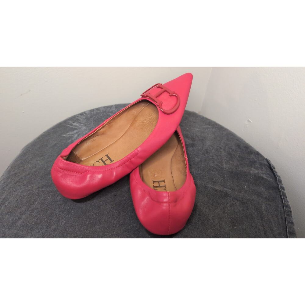 Carolina Herrera Red Leather Ballet Flats CH Logo Designer Shoes 7.5 - Picture 7 of 8